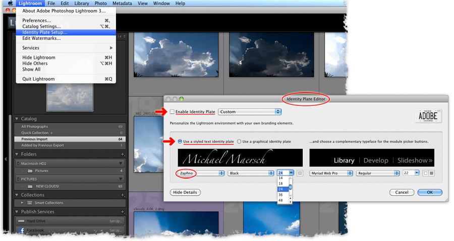 opening the id plate editor in lightroom